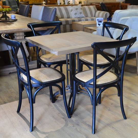 Industrial Old Pine Square Cafe Table 76cm + Four  Dining Chairs Set